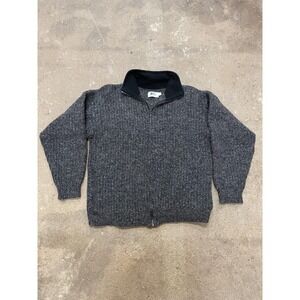 REI Sweater Mens Large Gray Full Zip‎ Fleece Lined Collar Speckled Knit Cardigan